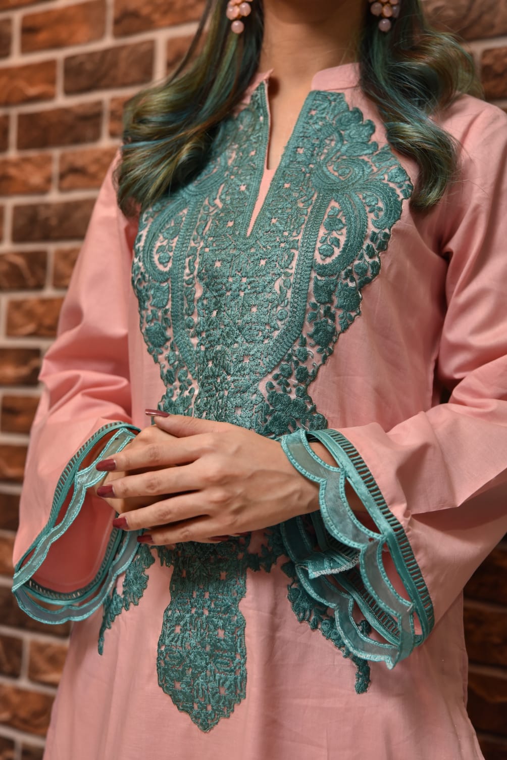 Embroidered Neckline Suit